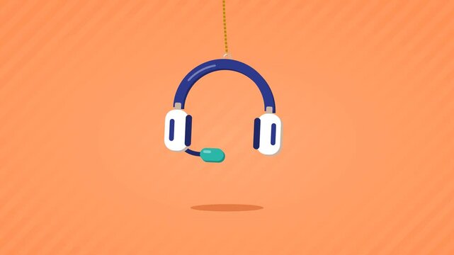Headset hanging on a rope and swinging, customer service concept