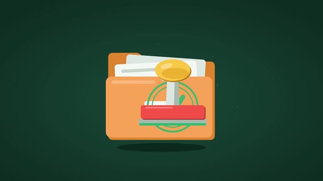 Approval stamp on folder, approval concept animation