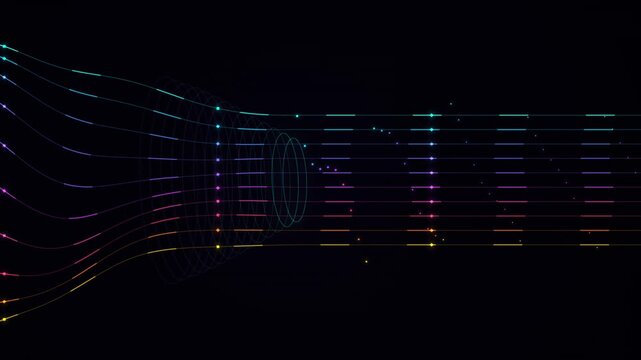 Procedural quantum data streams passing through a luminous funnel