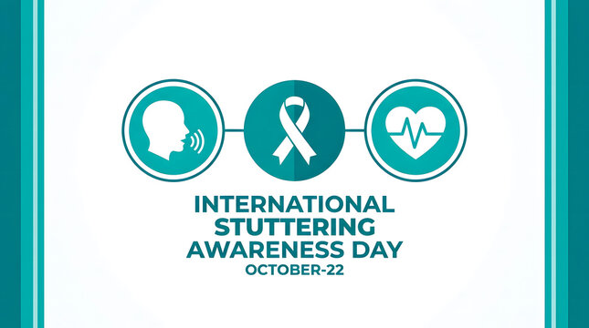 International stuttering awareness day is observed with teal colored icons that represent speech hope and effective communication on a clean white background