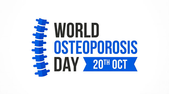 World osteoporosis day awareness illustration featuring a detailed bone structure design and highlighting the important date of october twentieth for recognition