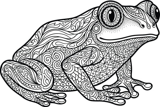Decorative Frog Zentangle Vector Line Art Illustration Featuring Mandala Paisley Swirl Patterns And Botanical Ornaments For Adult Coloring Page And Tattoo Designs