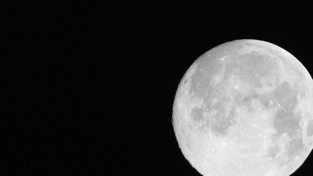 Moon astronomy lunar detailed view of the full moon in the dark night sky for scientific or atmospheric use