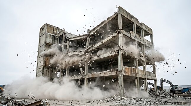 Demolition of an old concrete industrial building