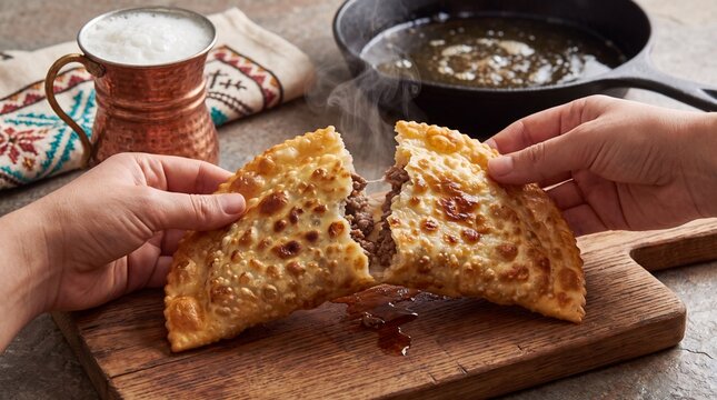 Eskişehir &Ccedil;ib&ouml;rek in Eskişehir &mdash; blistered half-moon pastries puffed, 45-degree appetite-angle hero shot