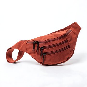 Terracotta orange fanny pack with multiple zipper pockets isolated on a clean white background for travel.