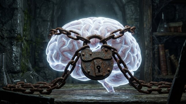 Padlock Securing Glowing Brain