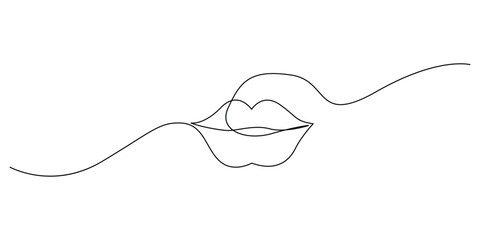 Obraz premium One line art lips vector illustration for beauty and makeup concepts. Minimalist continuous line drawing of lips for fashion, beauty, and makeup design.