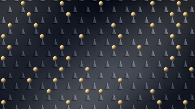 Balls Bouncing Down A Staggered Cone Peg Board With Mechanical Impact Rings, Seamless Loop in soft slate tones
