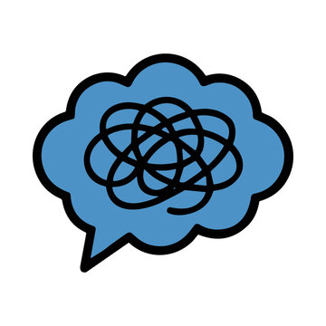 Abstract Blue Thought Bubble with Tangled Black Lines Symbolizing Confusion and Chaos