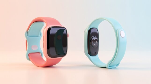 Pastel-colored smartwatches displayed side by side on a neutral background for wellness and wearable tech marketing