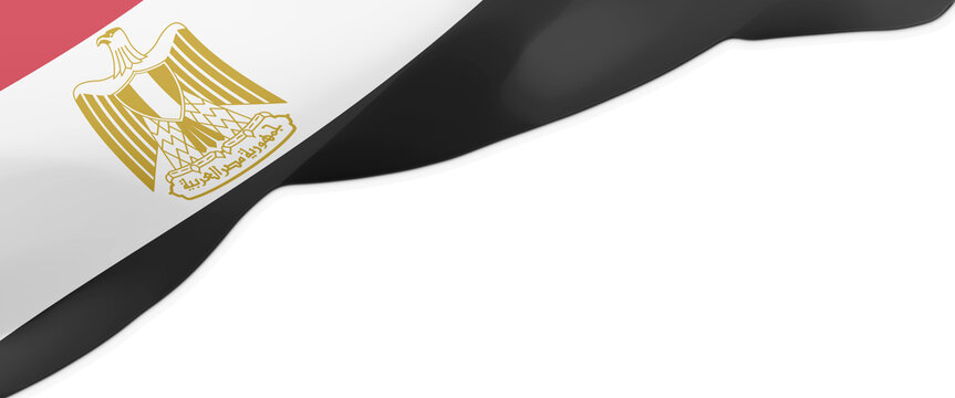Waving Egypt flag banner with copy space on white background