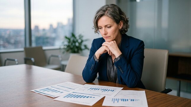 CFO Resting Elbows on Table Reviewing Quarterly Targets, Business Goals and Performance Planning