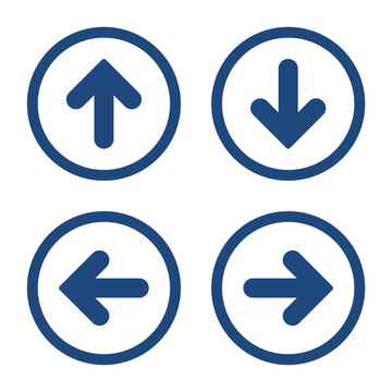 Set of arrow icons inside a circle shape.Arrow icons pointing left right up and down vector image.