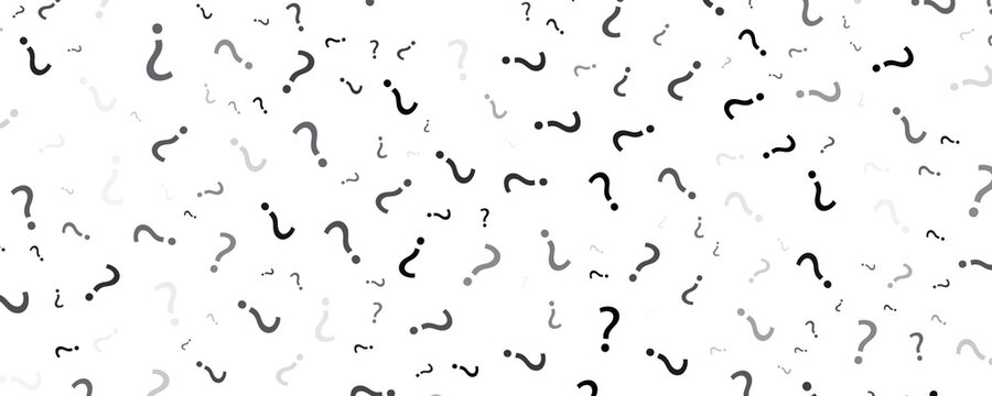 Question mark seamless pattern. Repeating interrogation patern. Hand drawn black simple icon on white sample background. Repeated modern wallpaper for design prints. Repeat swatch.