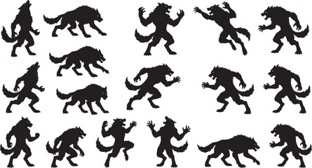 Obraz premium Halloween Werewolf Monster Silhouette Collection with Multiple Spooky Poses and Variations