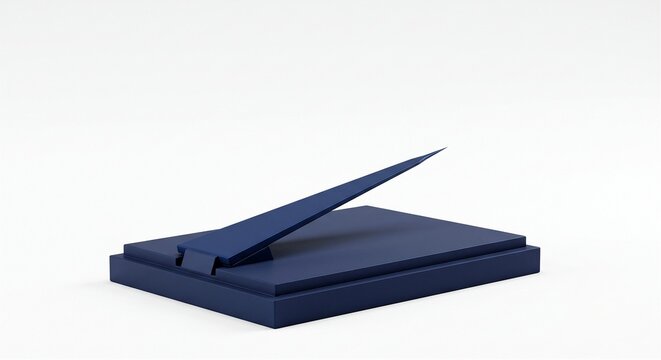 3D minimal deep navy AFM cantilever probe on white background