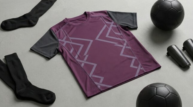 Football kit with jersey socks and shin guards on a plain background.