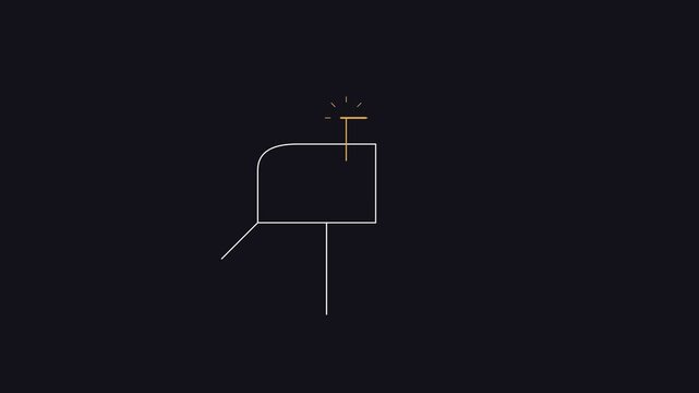 Minimalist Line Art Animation of an Envelope Entering a Mailbox with a Rising Notification Flag