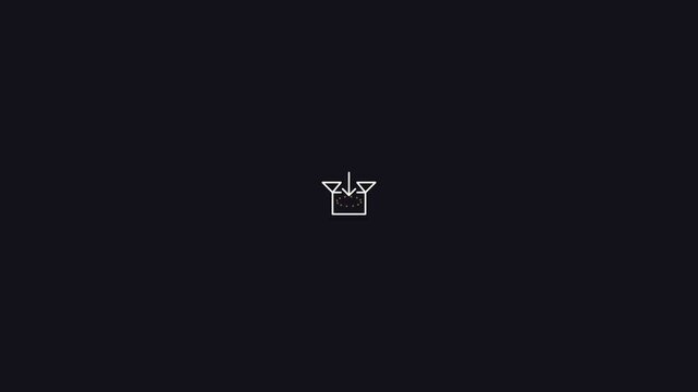 Minimalist Animated Line Icon of Cardboard Box with Downward Arrow Symbolizing Download or Delivery on Dark Background