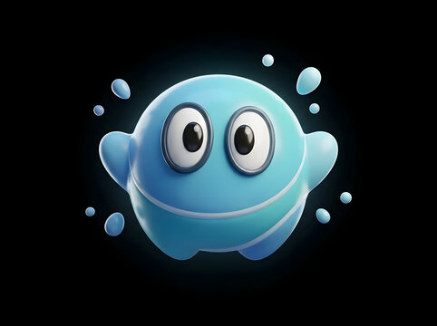 Funny blue liquid splash monster character cartoon illustration isolated on black background