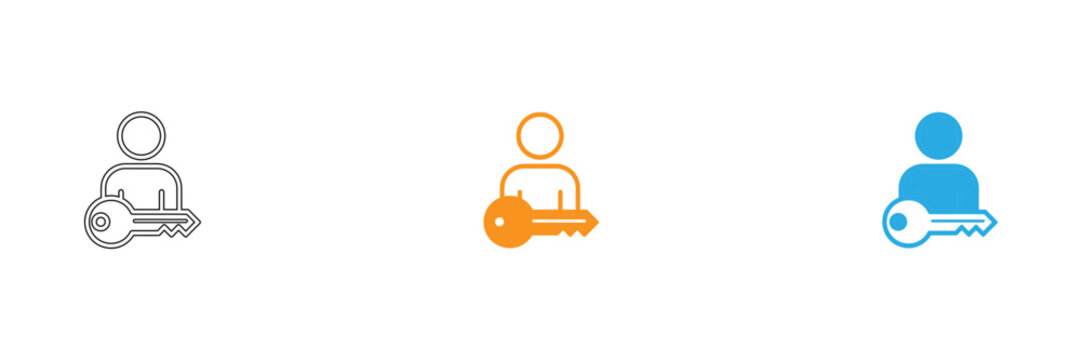 User access icon set showing person silhouette with key in three different styles