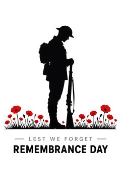  Fallen Soldier Silhouette with Rifle and Red Poppies for Remembrance

