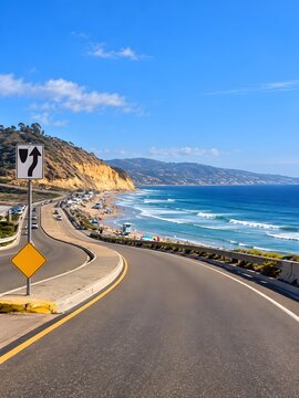 Scenic California Coastal Highway Along the Pacific Ocean on a Bright Sunny Day