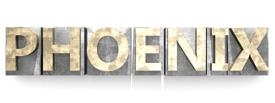 Phoenix word. Old vintage letterpress concept.