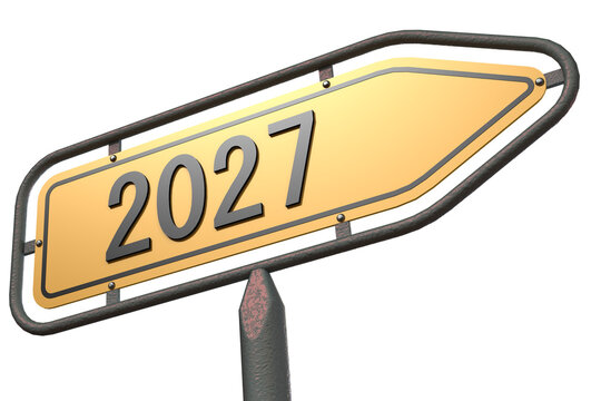 Road sign with Year 2027 isolated