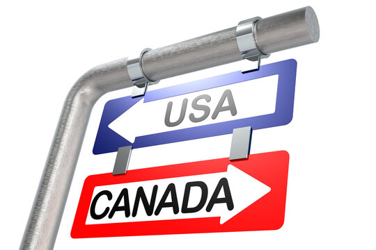 USA and Canada words on street sign