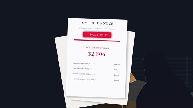 Animated invoice with a glowing red button and total amount shown, symbolizing payment, receipt, and transaction