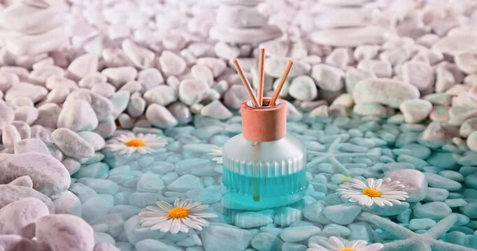 Aromatic diffuser fragrance with refreshing and aquatic scent.
