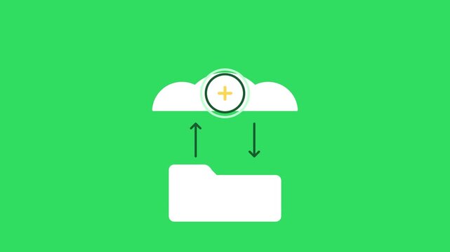 Cloud data sync animation: file upload and download process storage