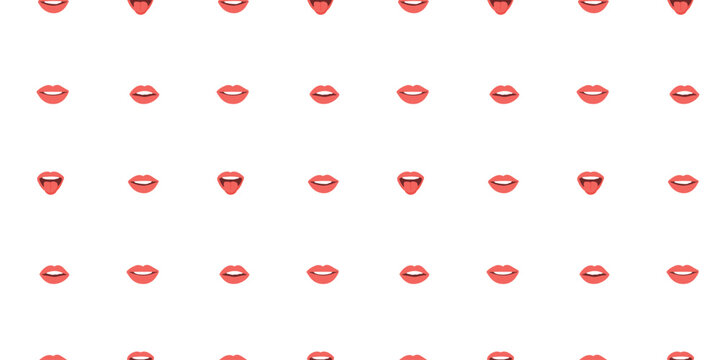 Seamless pattern with lips expressing different emotions