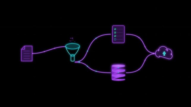 Neon data pipeline connecting a filter, database, and cloud service