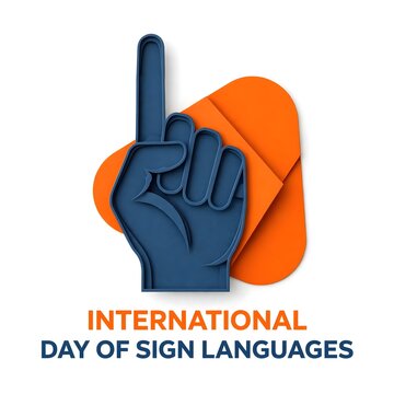 International day of sign languages with a blue hand gesture pointing up