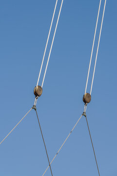 Pulleys and ropes on sailing ship