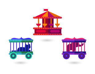 Colorful illustration of a carousel and train cars on transparent background © Mahmuda
