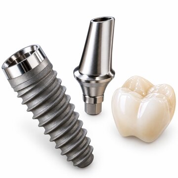 Dental Implant Components With Ceramic Crown Isolated On White Background