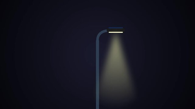 Minimalist street lamp turning on as day transitions into night in an urban setting