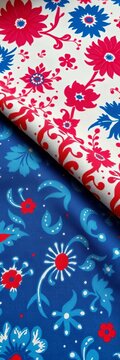 Hand-block printed cotton fabric featuring natural dyes and wax resist techniques in shades of indigo and crimson, cotton, batik