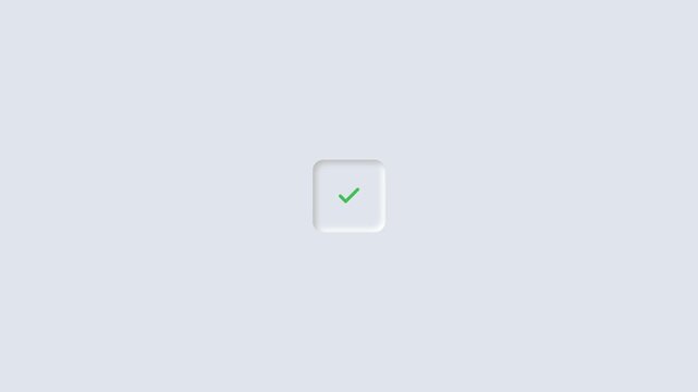 Neomorphic loading button interface with progress bar and success checkmark animation