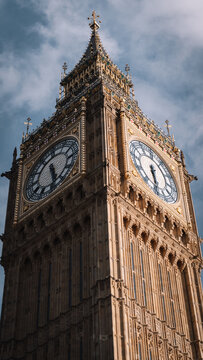 Low angle close-up of Big Ben clock tower in London