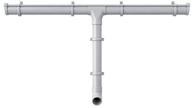 A water drainage system using gutters and downpipes isolated on transparent background