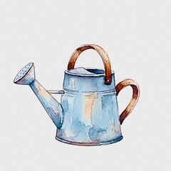 Vintage watercolor illustration of a metal watering can, rustic gardening tool and plant care equipment isolated on white background © NOORNABILA