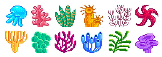 Obraz premium Coral Reef Set Pixel Art