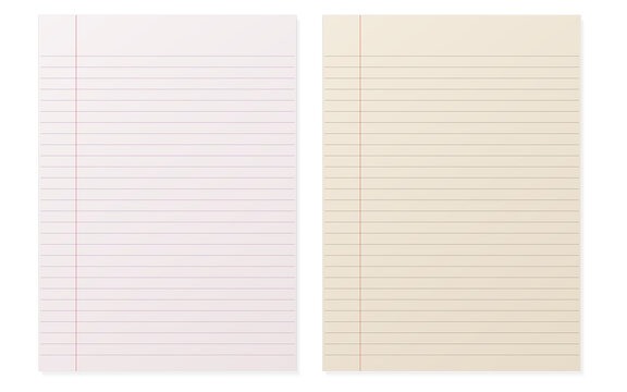 Two lined paper sheets with red margins and horizontal lines on a transparent background for stationery design transparent background
