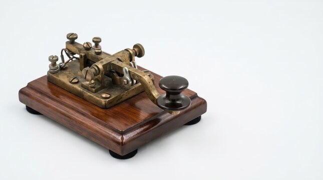 Antique telegraph key on wooden base