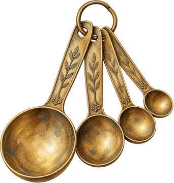 Brass measuring spoons watercolor illustration clipart